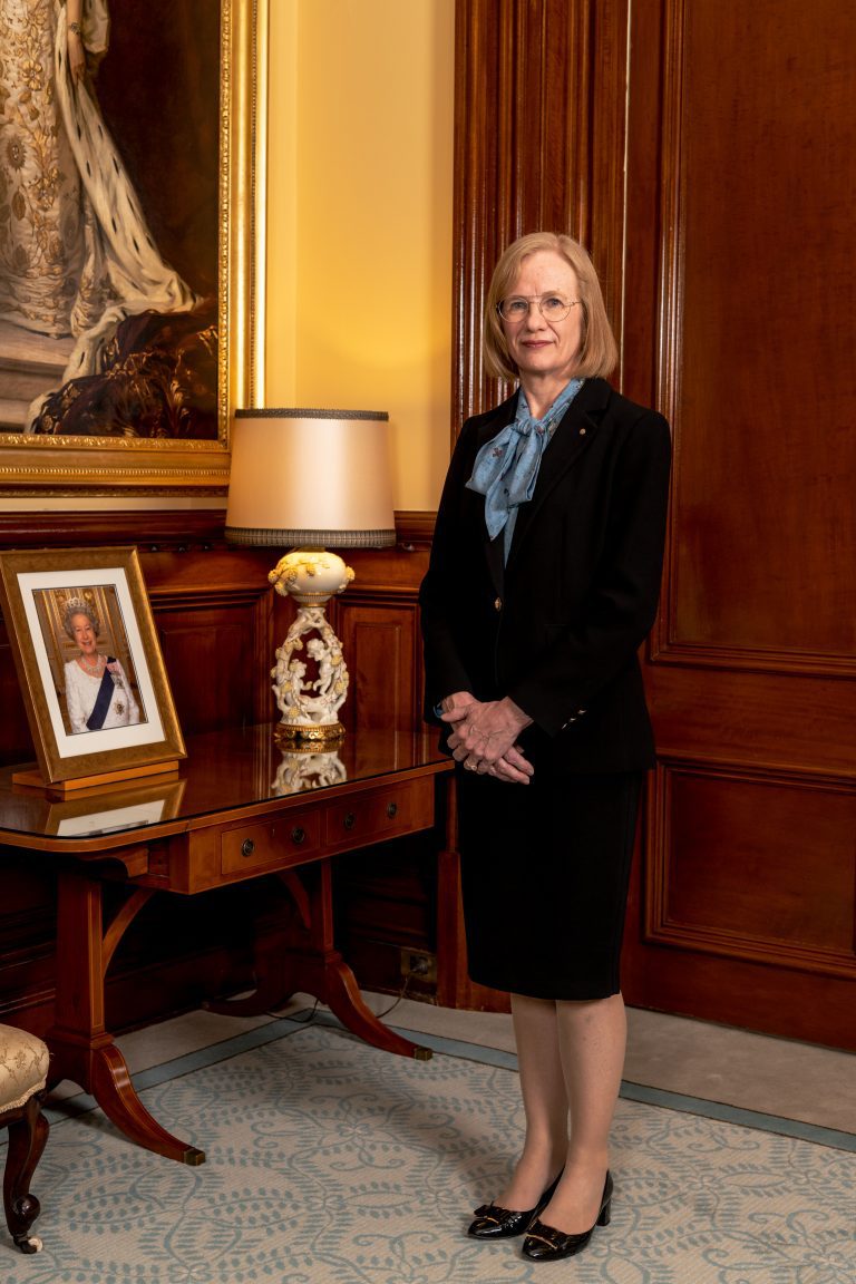 Her Excellency the Honourable Dr Jeannette Young PSM, Governor of Queensland standing in her office at Government House