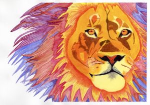 A painting of a lion